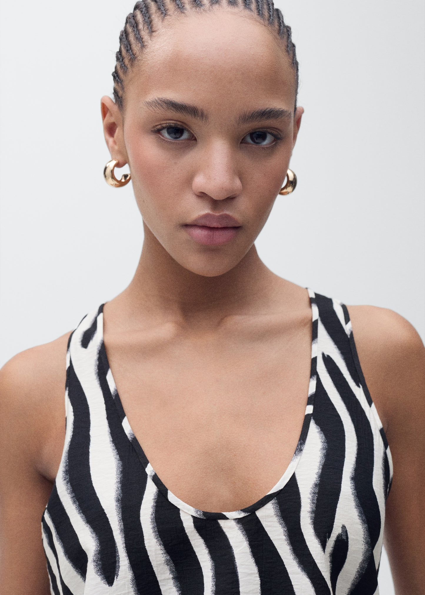 MANGO - Zebra-print strappy top ecru - S - Woman