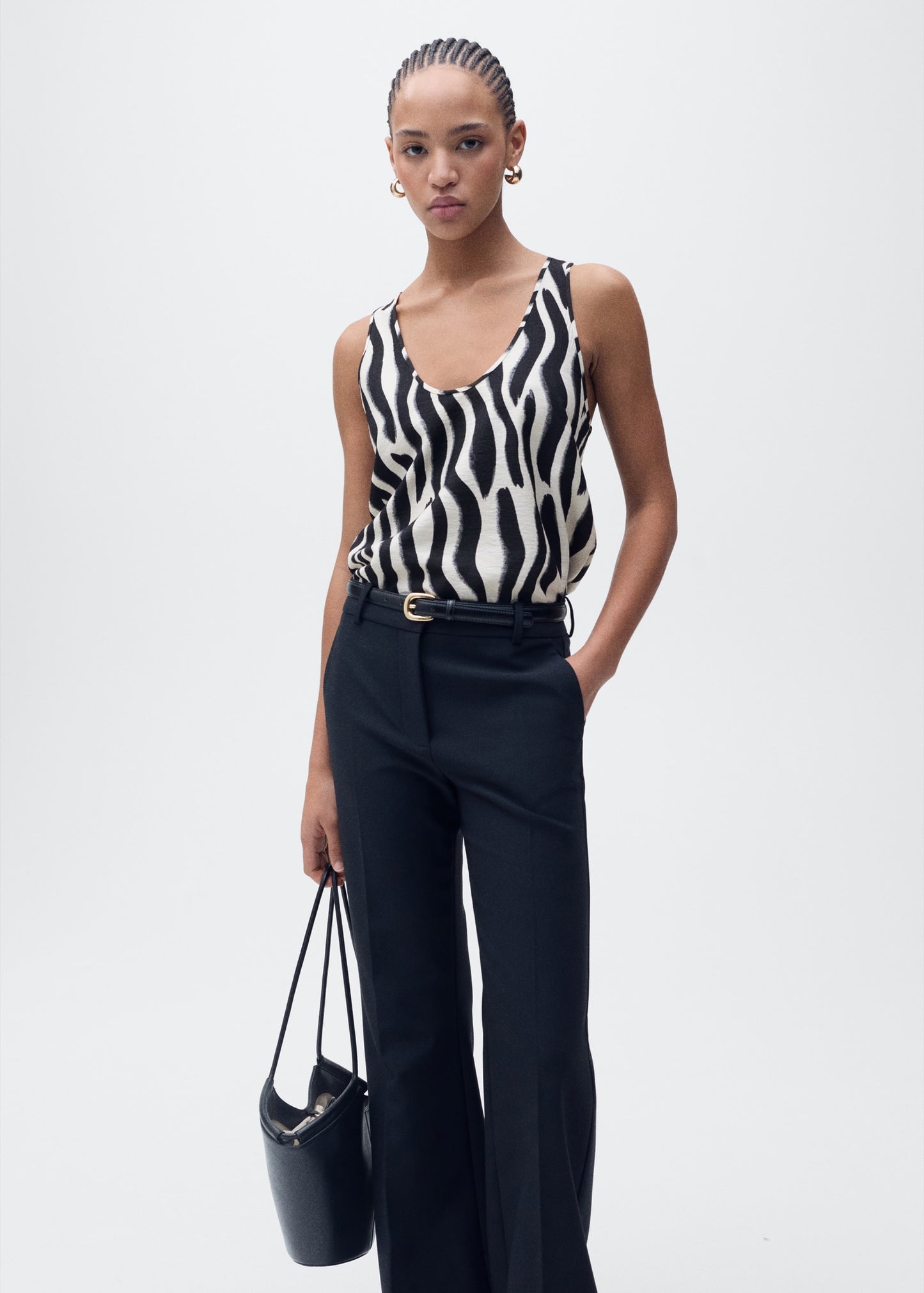 MANGO - Zebra-print strappy top ecru - S - Woman