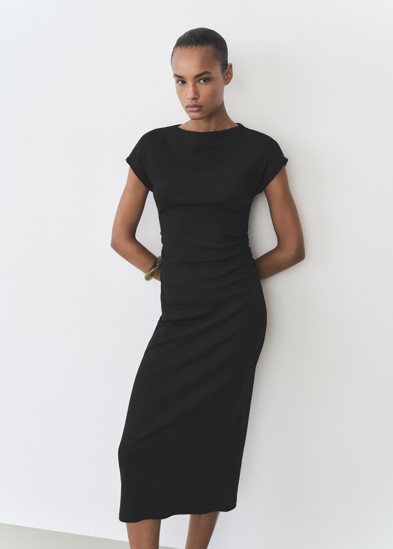 MANGO - Midi-dress with draped detail black - 10 - Woman