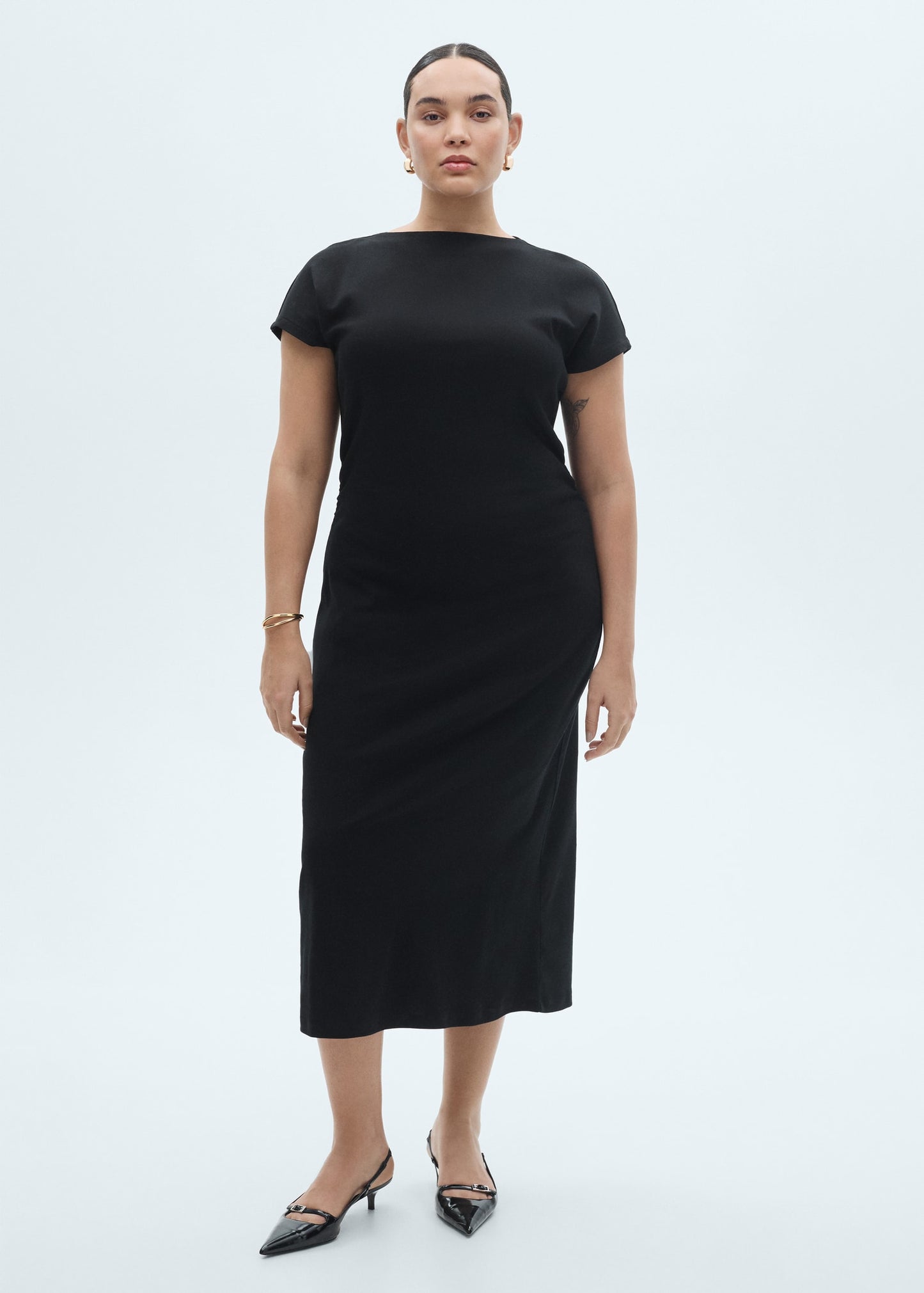 MANGO - Midi-dress with draped detail black - 10 - Woman