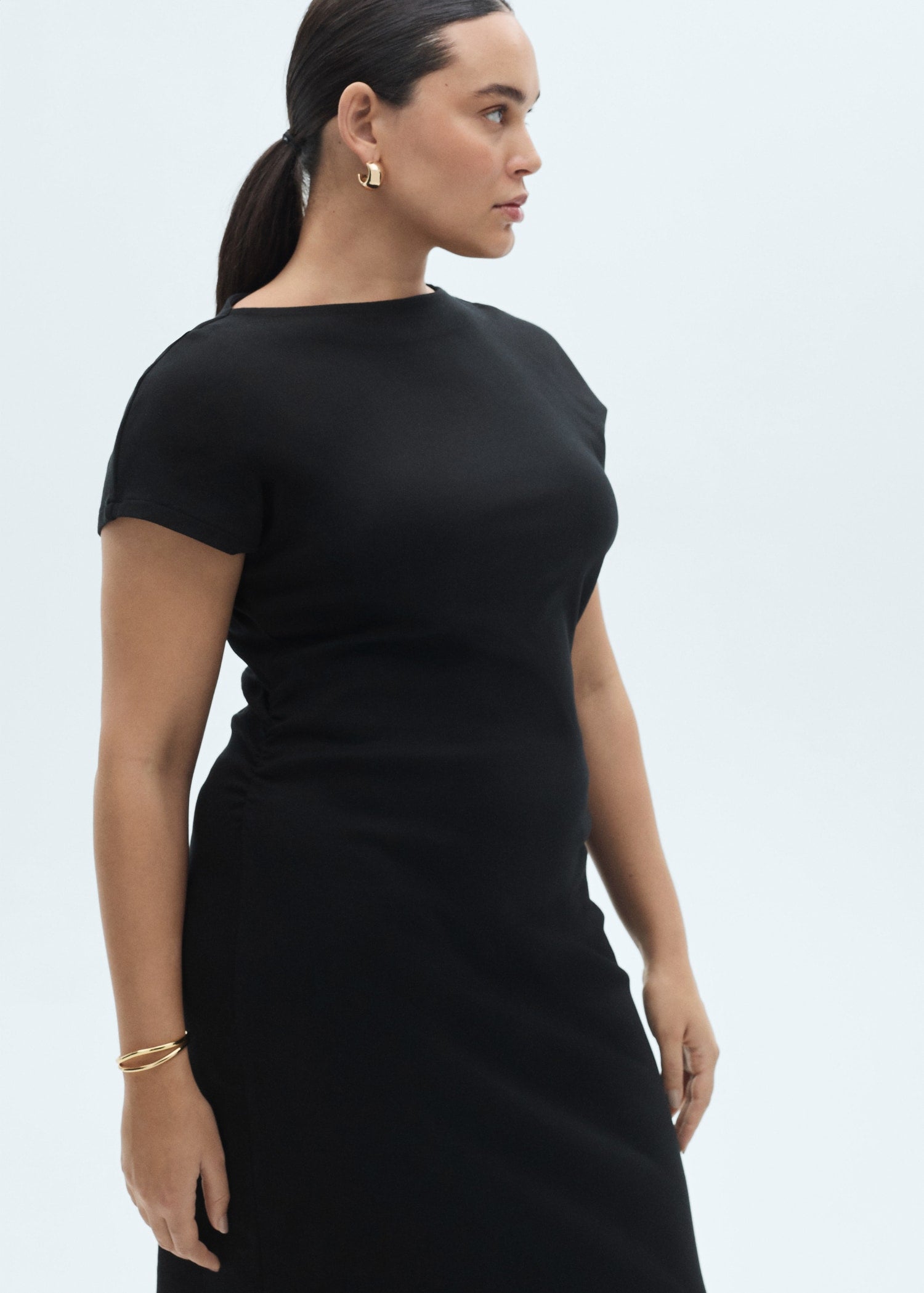 MANGO - Midi-dress with draped detail black - 10 - Woman