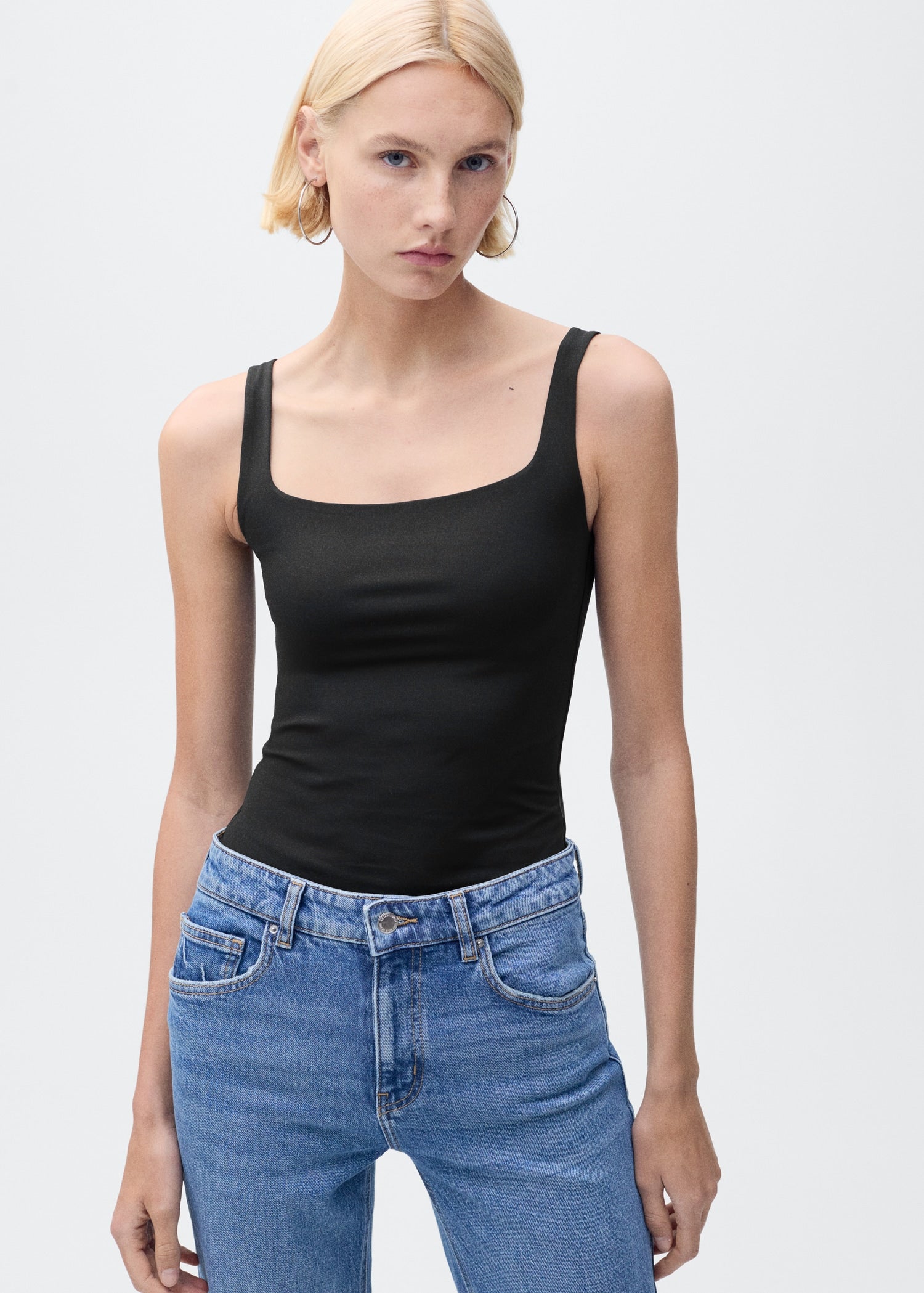 MANGO - Sleeveless fitted bodysuit black - L - Woman