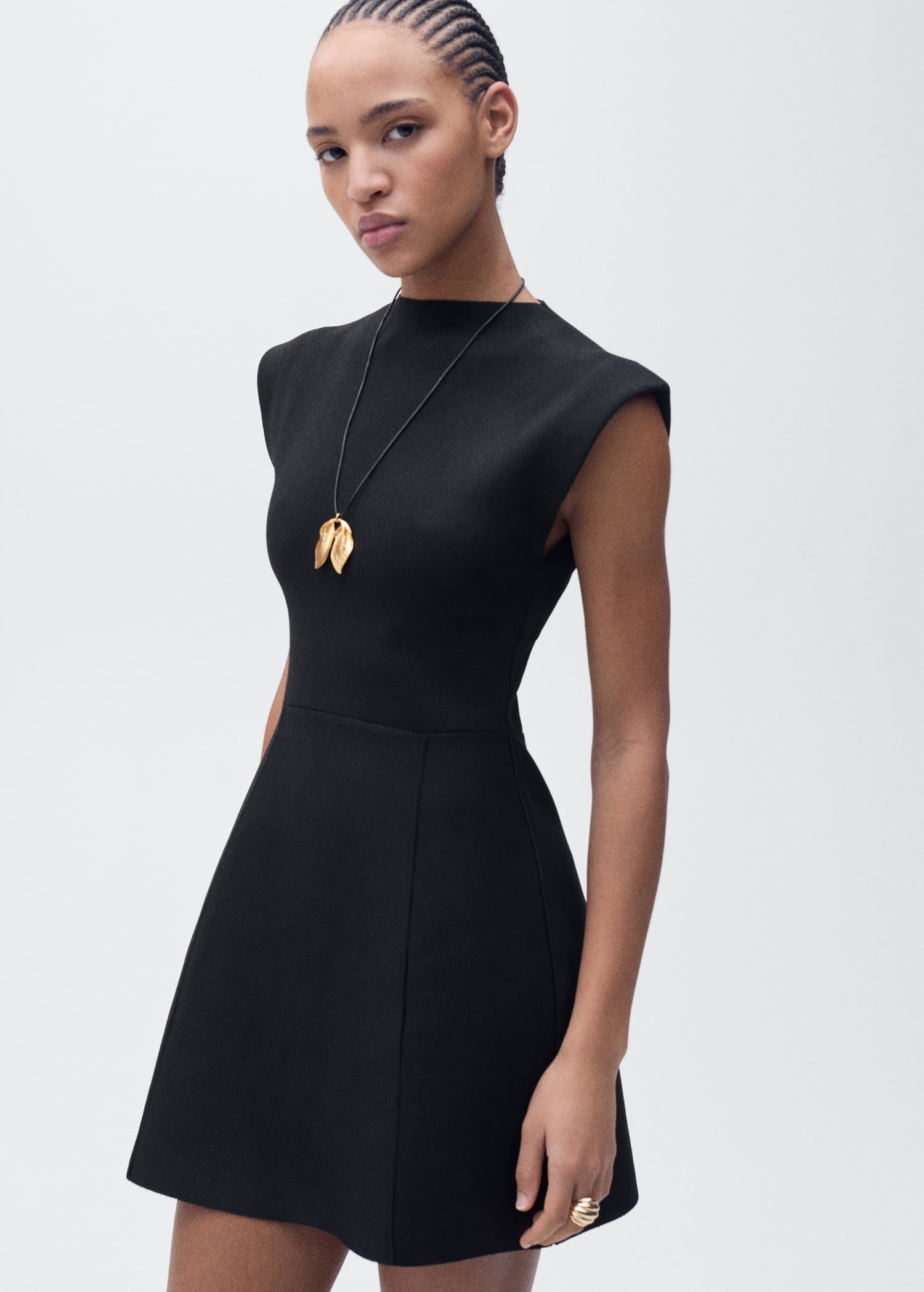 MANGO - Short flared knitted dress black - 8 - Woman