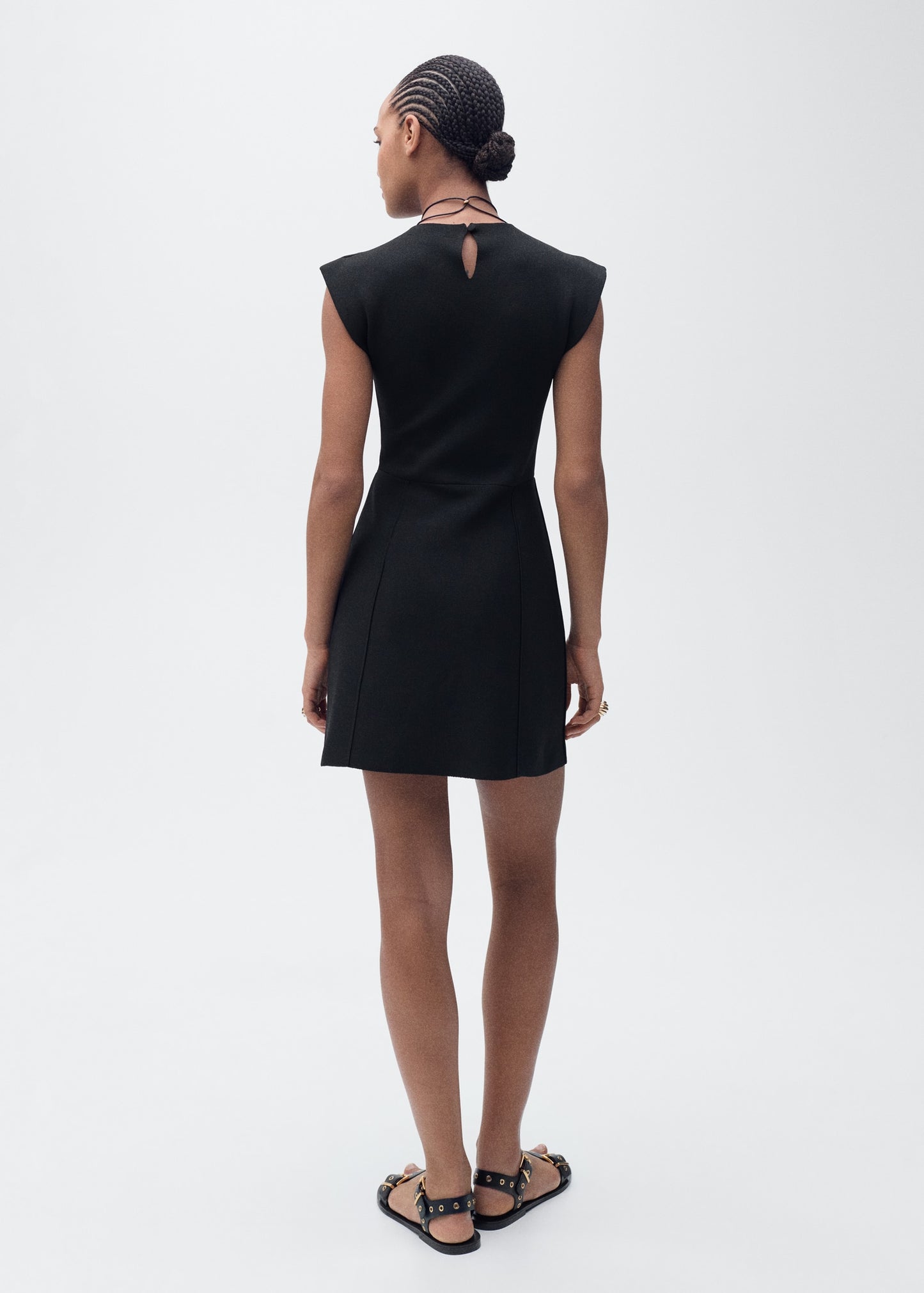 MANGO - Short flared knitted dress black - 8 - Woman