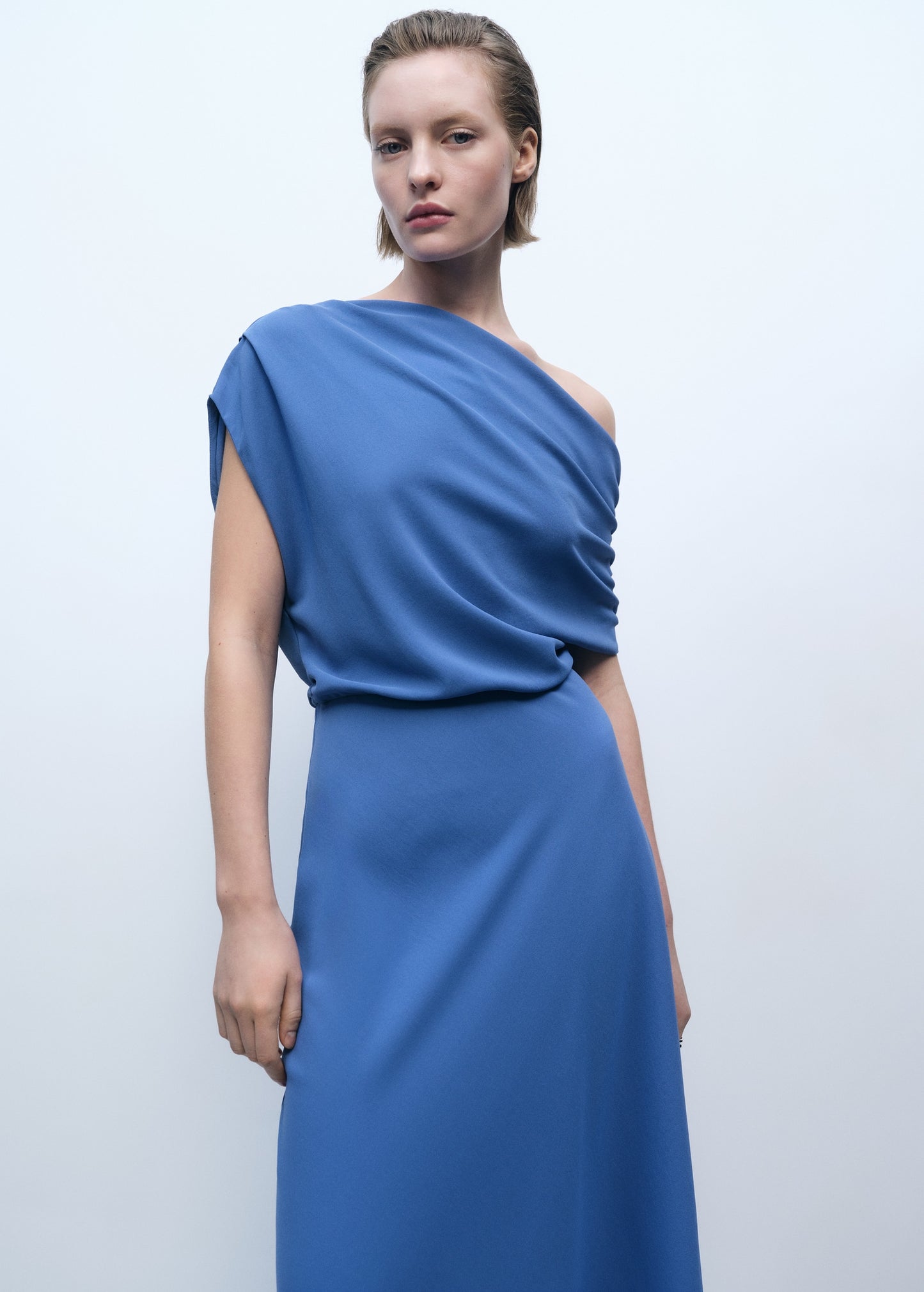 MANGO - Asymmetrical-neck midi-dress blue - 6 - Woman