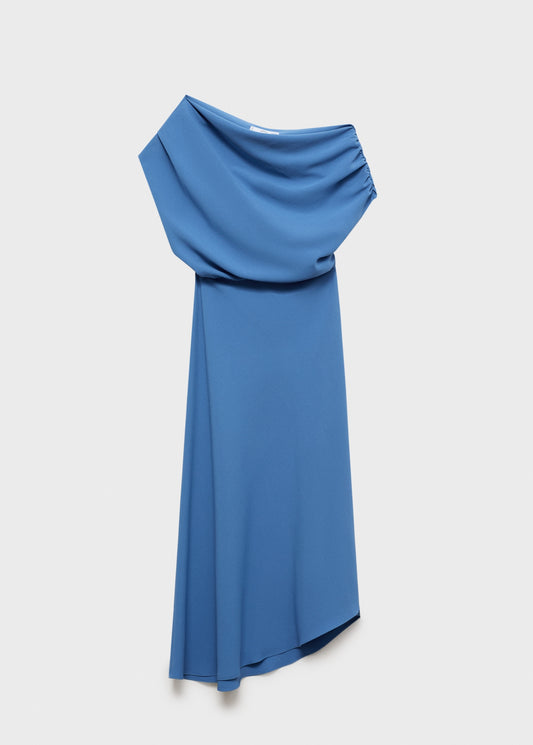 MANGO - Asymmetrical-neck midi-dress blue - 6 - Woman