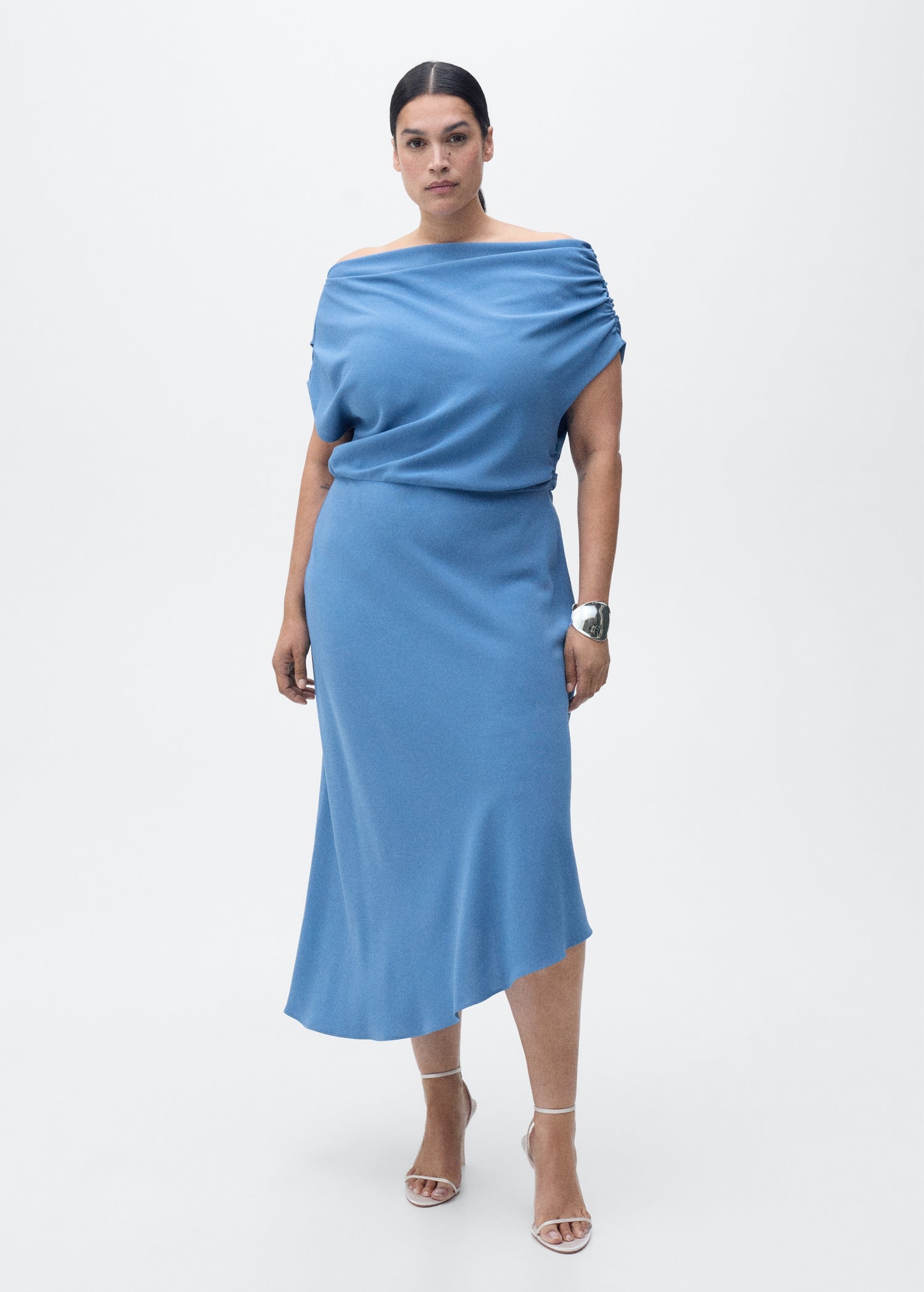 MANGO - Asymmetrical-neck midi-dress blue - 6 - Woman