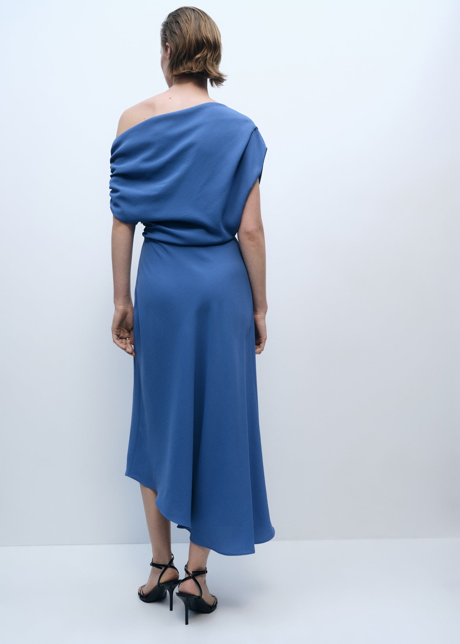 MANGO - Asymmetrical-neck midi-dress blue - 6 - Woman