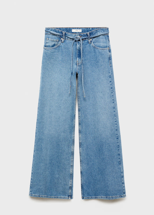 MANGO - Low-rise wideleg jeans with belt medium blue - 12 - Woman